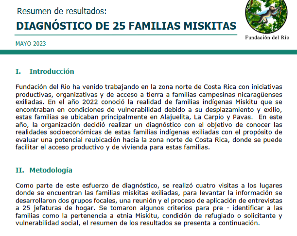 Diagnóstico de familias miskitas