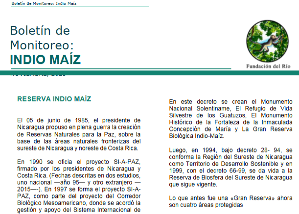 Boletín de monitoreo: Indio Maíz