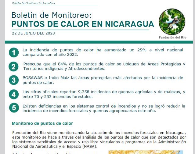 Boletín de monitoreo: puntos de calor en Nicaragua